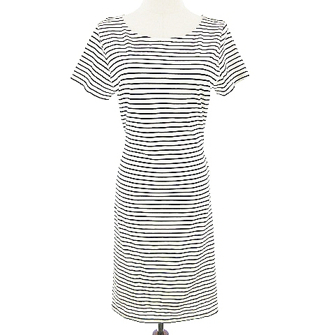 エル Elle ワンピース ひざ丈 半袖 ボーダー リボン 切替 40 白 ホワイト m6 レディース 193 ベクトルパーク