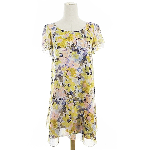 ストロベリーフィールズ Strawberry Fields ワンピース ひざ丈 半袖 総柄 花柄 マルチカラー m17 レディース 193 ベクトルパーク