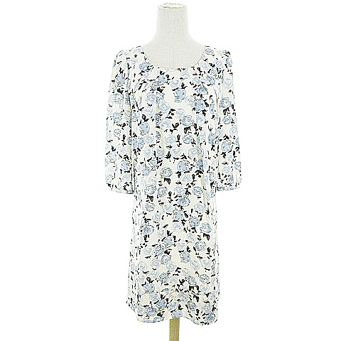 デビュー ド フィオレ Debut De Fiore ワンピース ひざ丈 七分袖 花柄 タック 38 白 ホワイト m2 レディース 193 ベクトルパーク