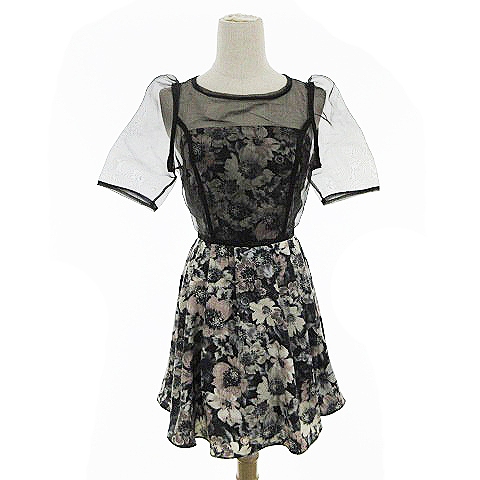 スナイデル Snidel ワンピース ギャザー 半袖 花柄 シースルー 1 黒 ブラック m19 レディース 193 ベクトルパーク