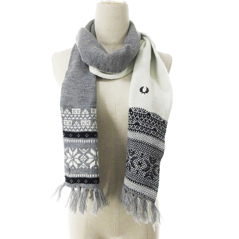 フレッドペリー Fred Perry マフラー ストール フリンジ ノルディック柄 ロゴ グレー 白 ホワイト m45 メンズ レディース 193 ベクトルパーク フレッドペリー Fred Perry マフラー ストール フリンジ ノルディック柄 ロゴ グレー 白 ホワイト m45 メンズ レディース 193 ベクトルパーク