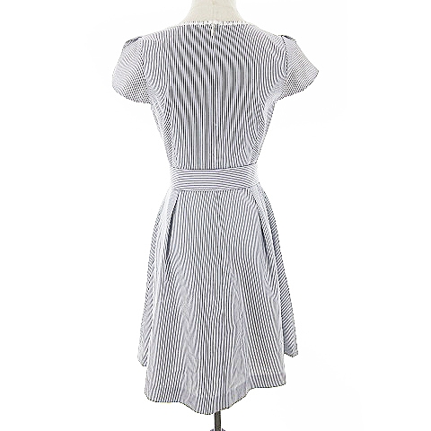 シェリエットバイプライムパターン Cherite By Prime Pattern ワンピース フレア ひざ丈 半袖 ストライプ レース リボン タック 9 青 ブルー m11 レディース 193 ベクトルパーク