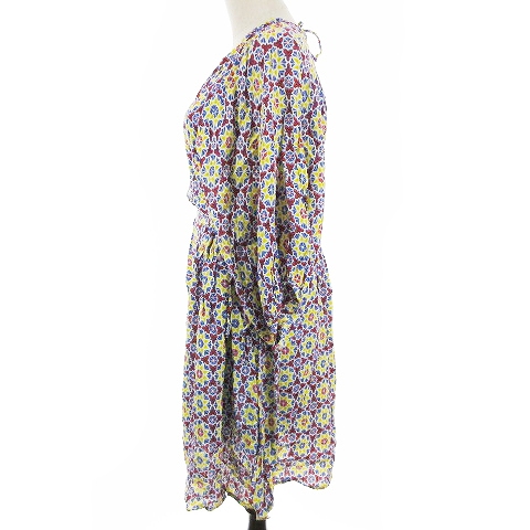 ローズバッド Rose Bud フラーダ Hlaada ワンピース ギャザー 長袖 総柄 リボン F 青 ブルー m16 レディース 193 ベクトルパーク