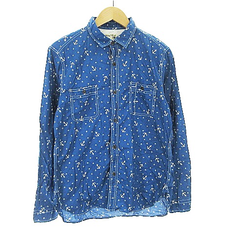 グローバルワーク Global Work シャツ 長袖 総柄 イカリ L 青 ブルー m11 メンズ 193 ベクトルパーク