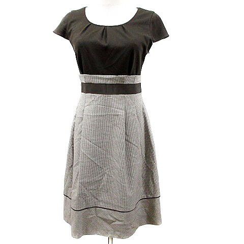 インタープラネット Interplanet ワンピース ドッキング ひざ丈 半袖 チェック 千鳥格子 38 茶 ブラウン Akk18 レディース 193 ベクトルパーク