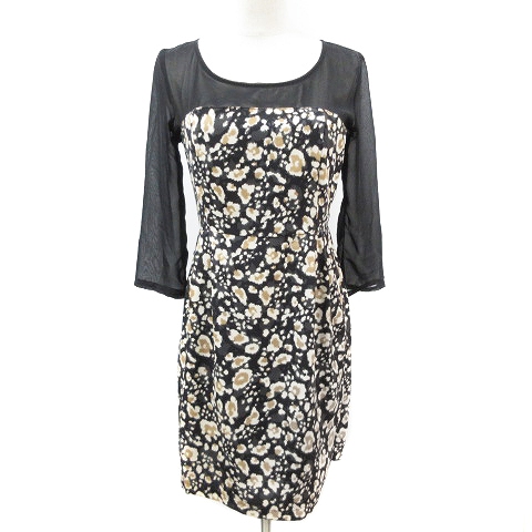 カージュ Khaju ワンピース ミニ 七分袖 切替 ヒョウ柄 レオパード 黒 ブラック m9 レディース 193 ベクトルパーク