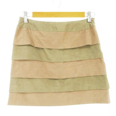 アミウ Amiw スカート タイト ミニ ティアード ボーダー フェイクスエード 38 ベージュ m28 レディース 193 ベクトルパーク