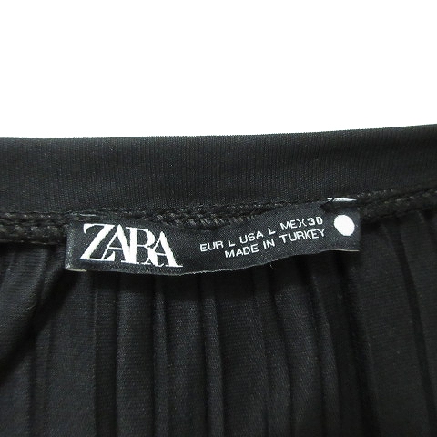 ザラ Zara ワンピース プリーツ マキシ ミモレ ロング アシンメトリー 半袖 L 黒 ブラック m32 レディース 193 ベクトルパーク