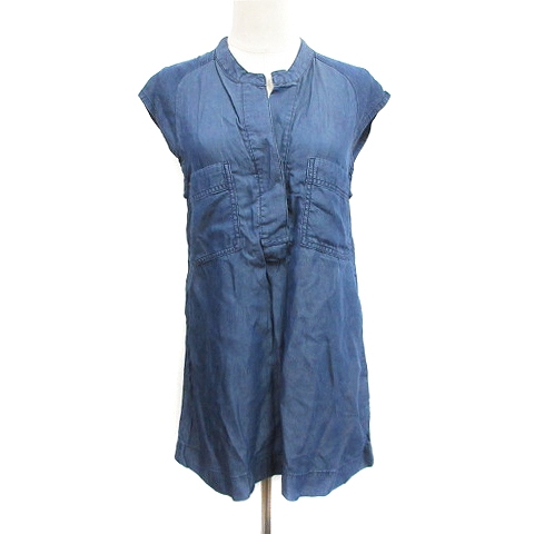 ローズバッド Rose Bud ワンピース チュニック フレンチスリーブ スリットネック ハーフボタン F 青 ブルー m11 レディース 193 ベクトルパーク