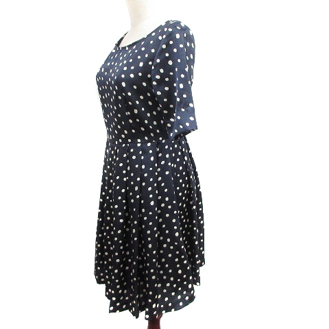 ロペピクニック Rope Picnic ワンピース フレア ひざ丈 五分袖 ドット タック 38 紺 ネイビー m26 レディース 193 ベクトルパーク