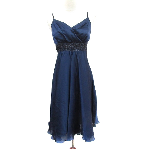 フランドルセレクション Flandre Selection Formal ワンピース ドレス キャミソール ギャザー ひざ丈 レース 7 紺 ネイビー m19 レディース 193 ベクトルパーク