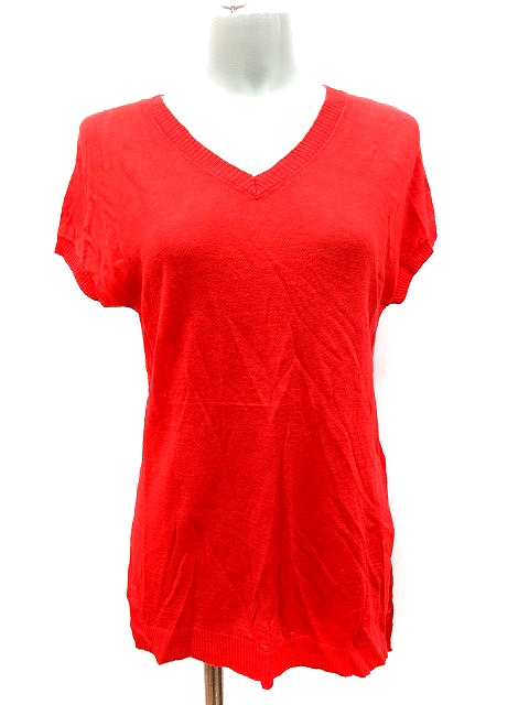 ル ティロワ ドゥ ドレステリア Le Tiroir De Dressterior ニット カットソー Vネック 麻 リネン 半袖 L 赤 レッド Au レディース 195 ベクトルパーク