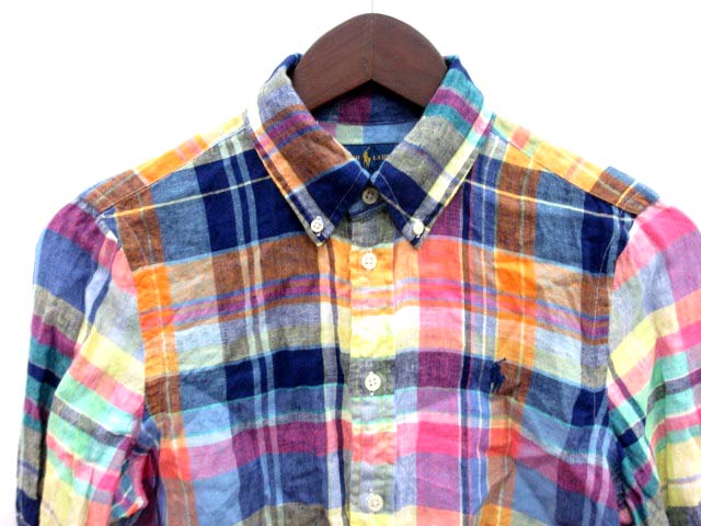 ラルフローレン Ralph Lauren シャツ 長袖 チェック ボタンダウン 麻 リネン 6 マルチカラー Yi メンズ 195 ベクトルパーク