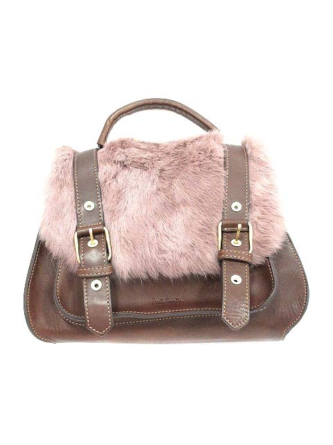 ポールスミス PAUL SMITH バッグ ハンド レザー ラビットファー 茶 