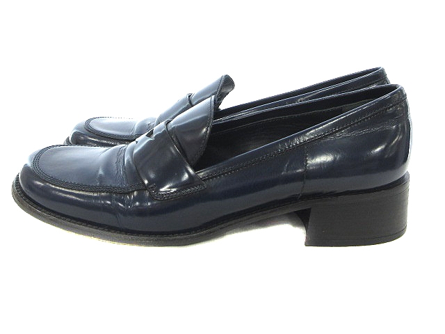 プラダ PRADA シューズ ローファー エナメル ローヒール 38.5 紺  