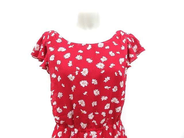 プロポーション ボディドレッシング Proportion Body Dressing ワンピース ひざ丈 Uネック 半袖 フレアスリーブ 花柄 2 赤 レッド Kb レディース 195 ベクトルパーク