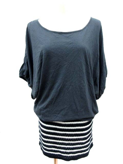 フレームワーク Framework ワンピース ひざ丈 ドルマンスリーブ 長袖 ドッキング 紺 ネイビー Yi レディース 195 ベクトルパーク