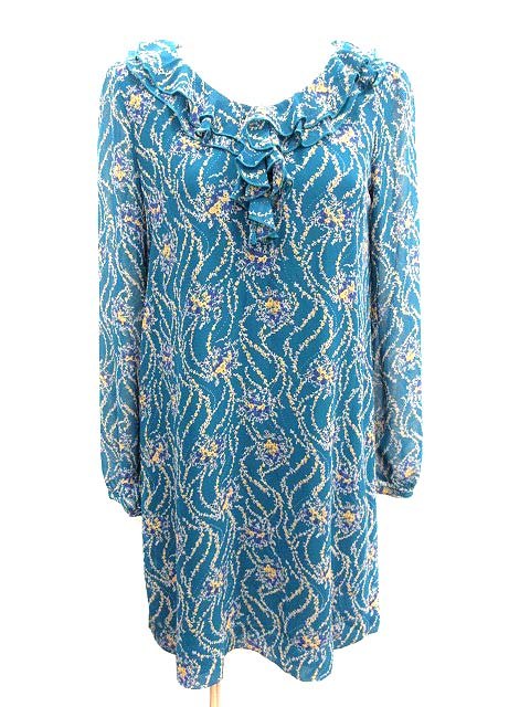 エムケー ミッシェルクラン Mk Michel Klein ワンピース フレア ミニ 花柄 長袖 38 青 ブルー 黄 イエロー Yk レディース 195 ベクトルパーク