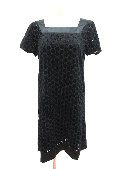 ケティ Ketty ワンピース Aライン ひざ丈 半袖 刺繍 総柄 ベルベット サテン M 黒 ブラック Ct レディース 195 ベクトルパーク