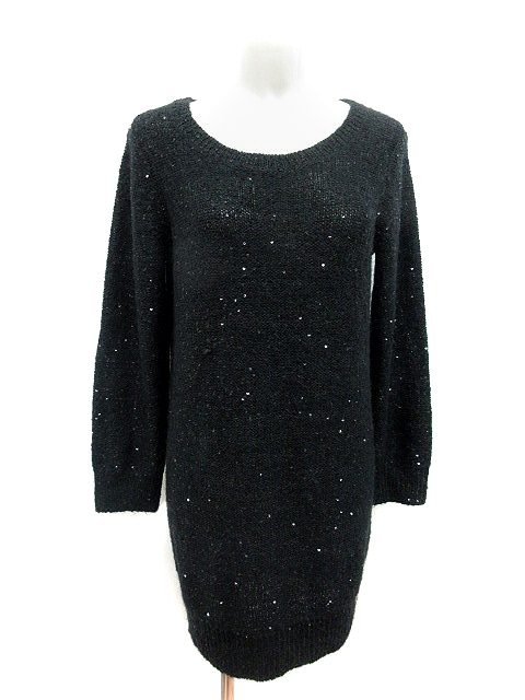 リエス Liesse ワンピース ニット ミニ Uネック 長袖 スパンコール モヘヤ混 黒 ブラック St レディース 195 ベクトルパーク