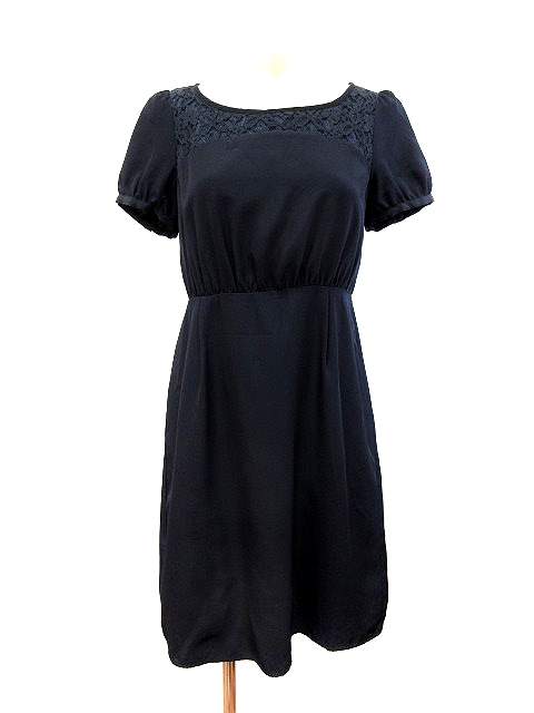 ナチュラルビューティーベーシック Natural Beauty Basic ワンピース フレア ミニ 切替 レース パフスリーブ 半袖 S 紺 ネイビー Au レディース 195 ベクトルパーク