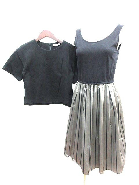 ノーリーズ Nolley S ワンピース フレア ひざ丈 切替 ノースリーブ カットソー ストライプ 黒 ブラック カーキ Yk レディース 195 ベクトルパーク