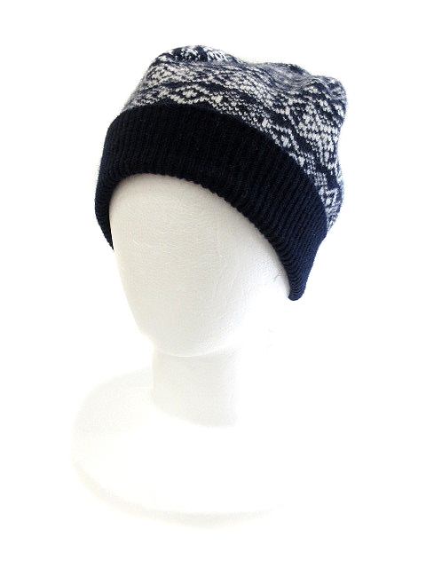 ロバートシム Robert Sim 帽子 ニット帽 ビーニー ウール 総柄 紺 ネイビー St メンズ 195 ベクトルパーク