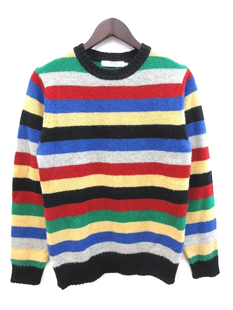 ビームス BEAMS セーター ニット ボーダー 厚手 ウール M 紺 ネイビー メンズ