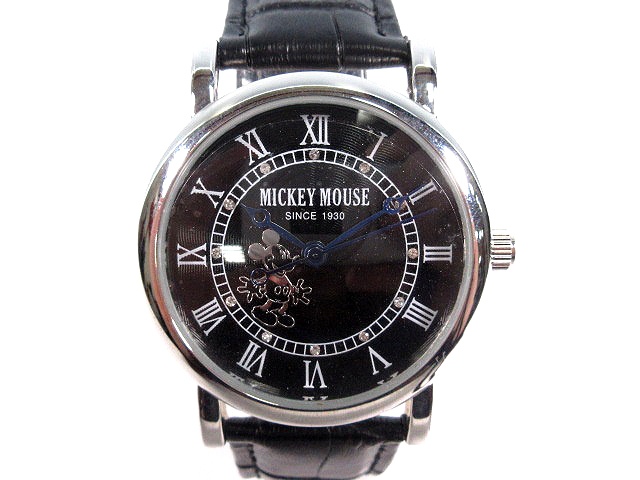 ディズニー Disney 腕時計 ウォッチ アナログ 三針 クォーツ レザーベルト スワロフスキー 黒 ブラック Ti レディース 195 ベクトルパーク