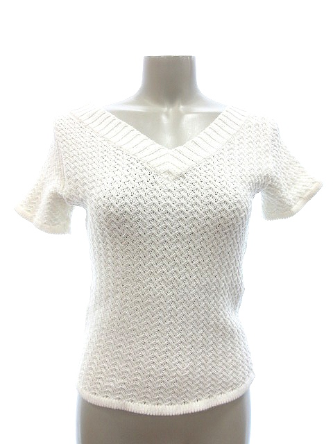 アトリエサブ Atelier Sab ニット カットソー Vネック 半袖 総柄 9m 白 ホワイト Ct レディース 195 ベクトルパーク