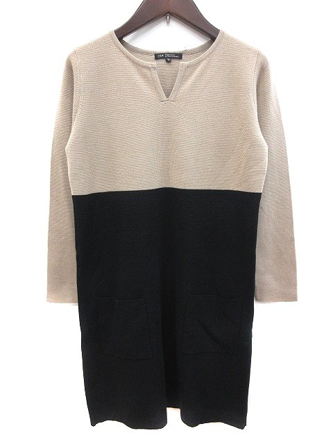23区 オンワード樫山 ニットワンピース ミニ 長袖 バイカラー 切替 32 ベージュ 黒 ブラック Ct レディース 195 ベクトルパーク