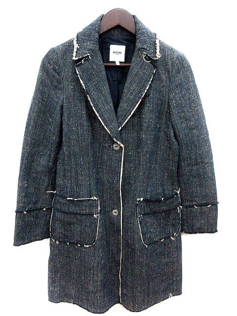 モスキーノジーンズ Moschino Jeans チェスターコート デニム 麻混 リネン混 長袖 42 青 ブルー Ms レディース 195 ベクトルパーク