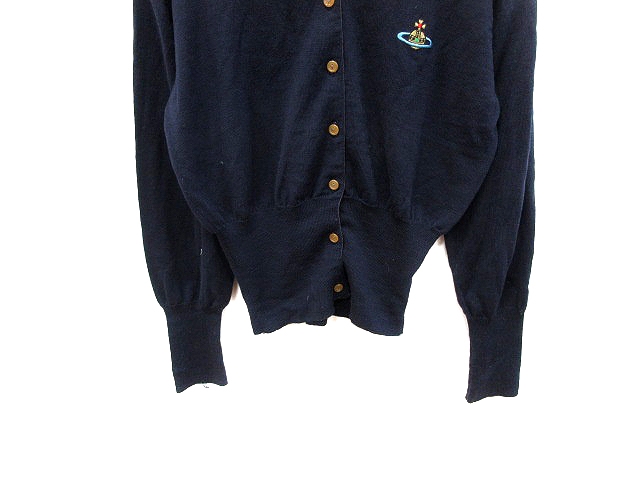 ヴィヴィアンウエストウッド Vivienne Westwood カーディガン ニット 刺繍 ウール 長袖 M 紺 ネイビー Au レディース 195 ベクトルパーク