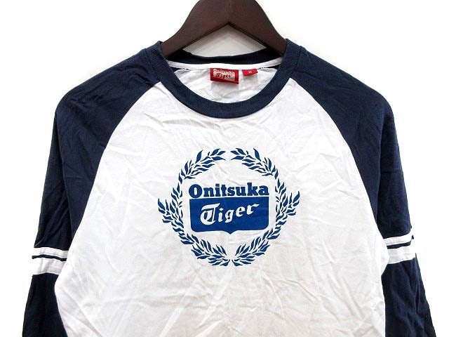 オニツカタイガー Onitsuka Tiger カットソー Tシャツ 長袖 ラグランスリーブ 切替 プリント M 白 ホワイト /KB メンズ オニツカタイガー Onitsuka Tiger カットソー Tシャツ 長袖 ラグランスリーブ 切替 プリント M 白 ホワイト /KB メンズ