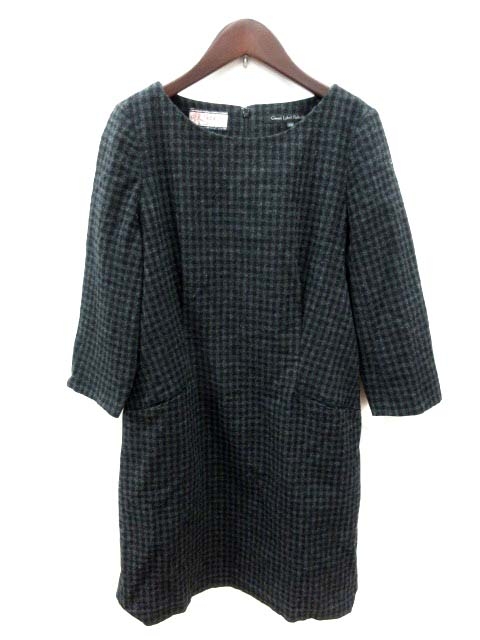 グリーンレーベルリラクシング ユナイテッドアローズ Green Label Relaxing ひざ丈ワンピース 長袖 ギンガムチェック ウール 38 黒 ブラック Yi レディース 195 ベクトルパーク