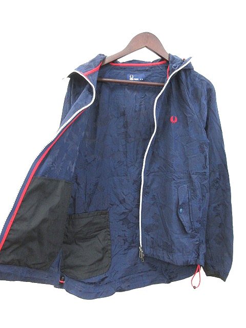 フレッドペリー FRED PERRY パーカー ジップアップ 長袖 花柄 M 紺 