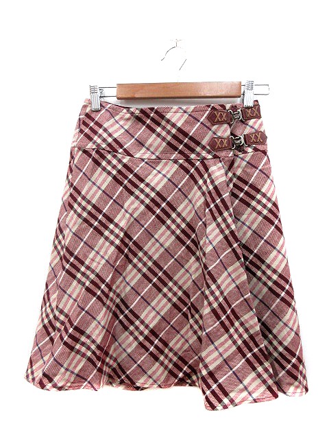 バーバリーブルーレーベル Burberry Blue Label ラップスカート フレア ひざ丈 チェック 36 ピンク 赤 ワインレッド Mn レディース 195 ベクトルパーク