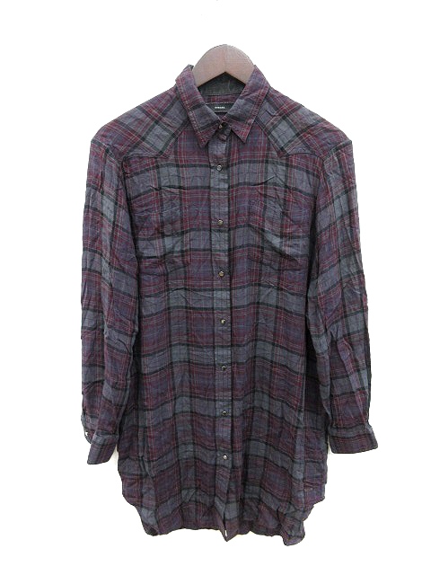 ディーゼル DIESEL シャツワンピース チュニック 長袖 チェック グレー 