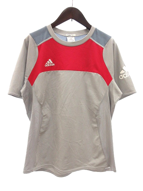 アディダス Adidas スポーツウェア カットソー 半袖tシャツ クルーネック 切替 メッシュ M グレー 赤 レッド Ct レディース 195 ベクトルパーク