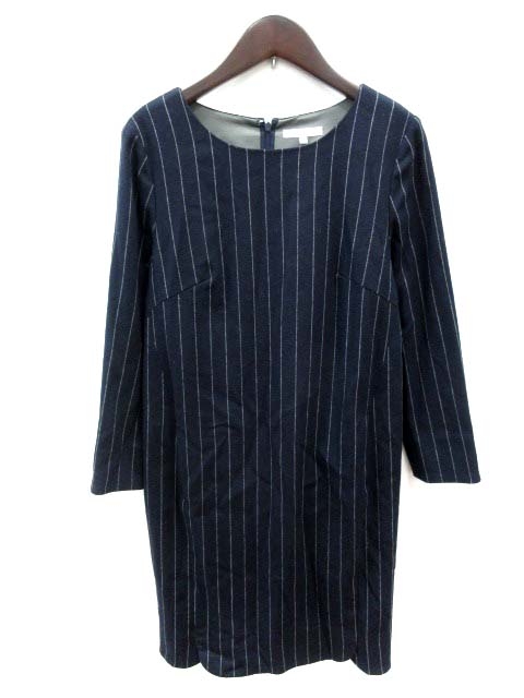 フレディ エミュ Fredy Emue ひざ丈ワンピース 長袖 ストライプ 36 紺 ネイビー Yi レディース 195 ベクトルパーク