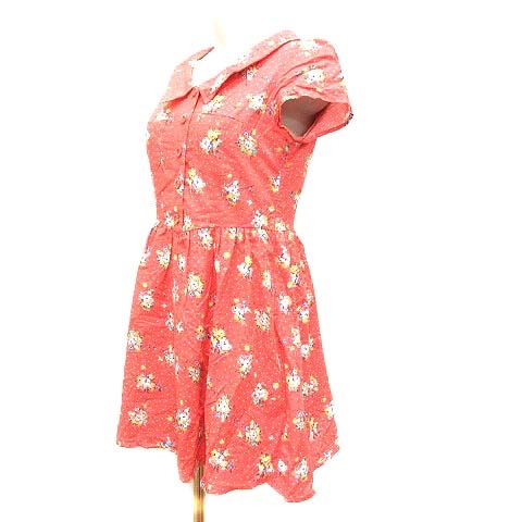 ダズリン Dazzlin シャツワンピース フレア ミニ ドット 花柄 半袖 S 赤 レッド 白 ホワイト Yk レディース 195 ベクトルパーク