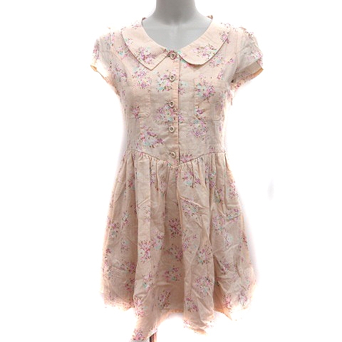 ダズリン Dazzlin ワンピース Aライン ミニ 半袖 花柄 S オレンジベージュ Rt レディース 195 ベクトルパーク