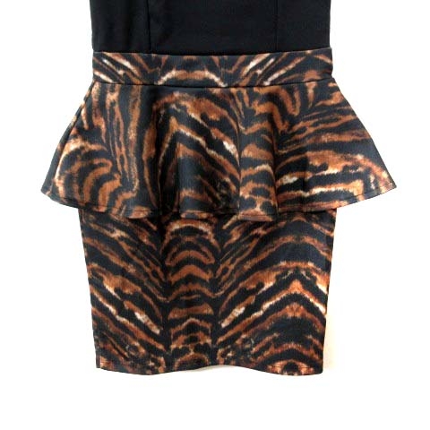 未使用品 ベルシュカ Bershka Collectton ひざ丈ワンピース 半袖 ティアード ヒョウ柄 レオパード S 黒 ブラック Yi レディース 195 ベクトルパーク