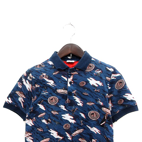 ポールスミス PAUL SMITH ポロシャツ 総柄 半袖 12A 紺 ネイビー
