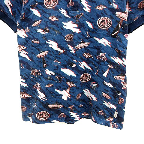 ポールスミス PAUL SMITH ポロシャツ 総柄 半袖 12A 紺 ネイビー