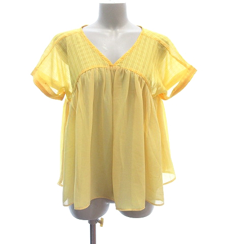ローズバッドカップルズ Rose Bud Couples ブラウス プルオーバー 半袖 フレア シフォン チェック F 黃 イエロー Ct レディース 195 ベクトルパーク