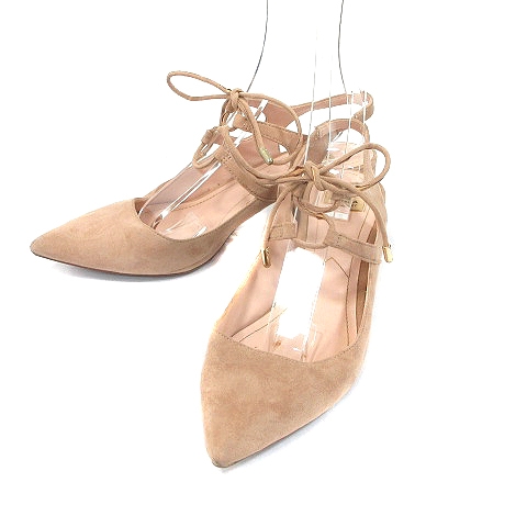 ザラ トラファルック Zara Trafaluc パンプス サンダル ポインテッドトゥ スエード チャンキーヒール バックストラップ リボン 37 ベージュ Ct レディース 195 ベクトルパーク