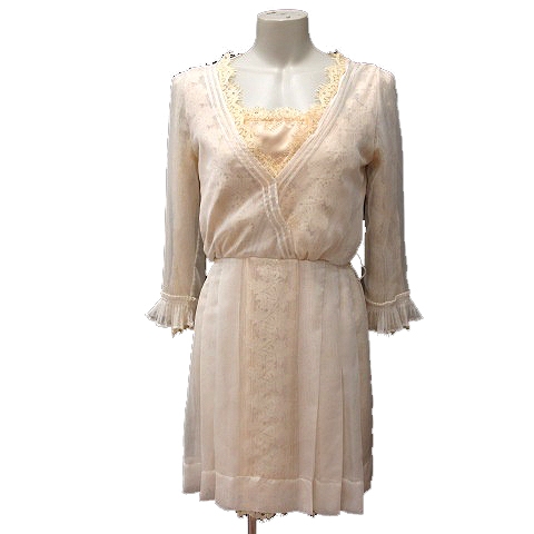 ランゲージ Language ワンピース ミニ Vネック レース 長袖 シフォン シースルー ベージュ Mn レディース 195 ベクトルパーク