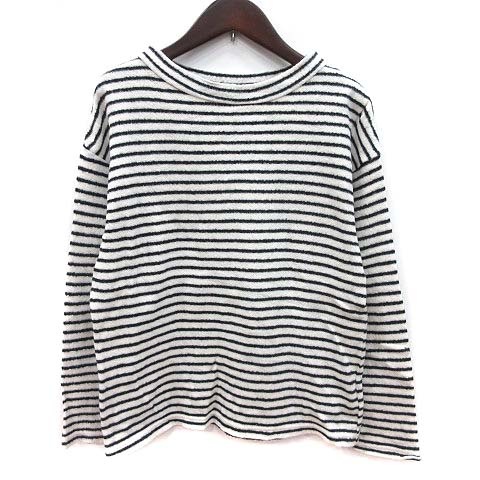 レイビームス Ray Beams ニット カットソー ハイネック 長袖 ボーダー 起毛 白 ホワイト /KB レディース