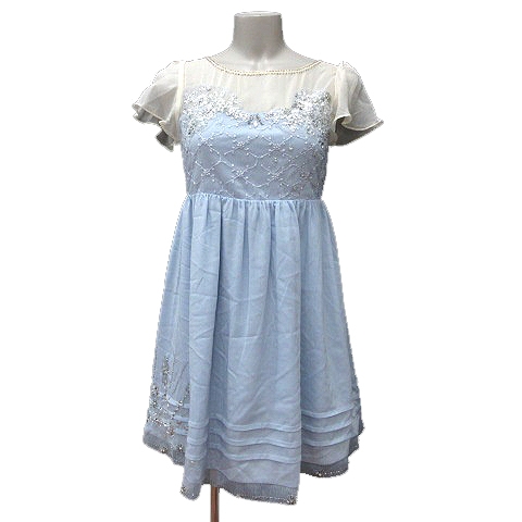 マーキュリーデュオ Mercuryduo ワンピース ミニ レース 半袖 シースルー ビジュー F 水色 ライトブルー Mn レディース 195 ベクトルパーク